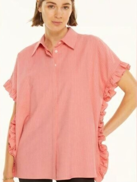 Harshman Tops - Harshman Darcy Rose Pink Seersucker Ruffle Top | Size Small - NWT